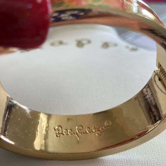 Lilly Pulitzer NWT Gold Tone Floral Hinged Bangle Bracelet - Picture 7 of 11
